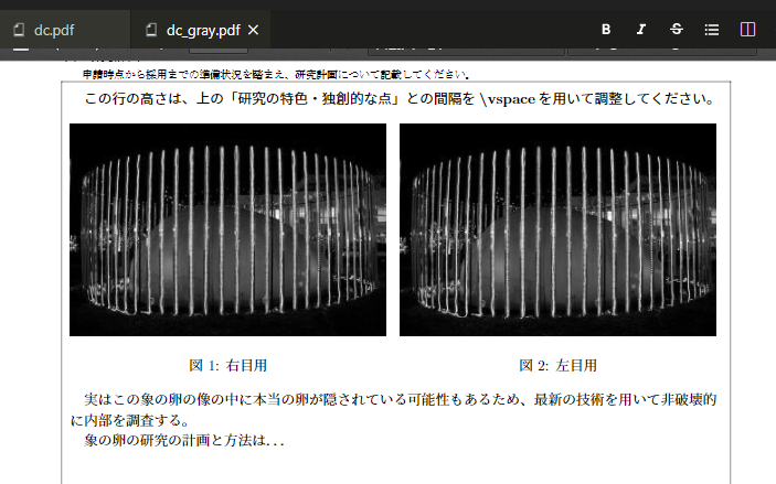 グレースケールのPDFができた