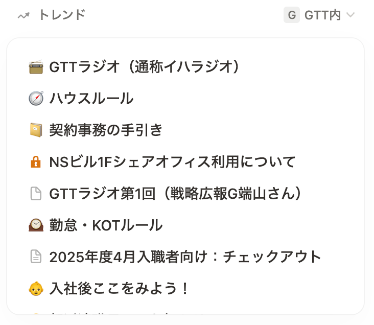 Notionのトレンドランキングのスクリーンショット