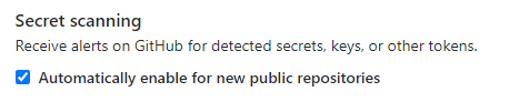 "Automatically enable for new public repositories"の項目にチェックを付けているスクリーンショット