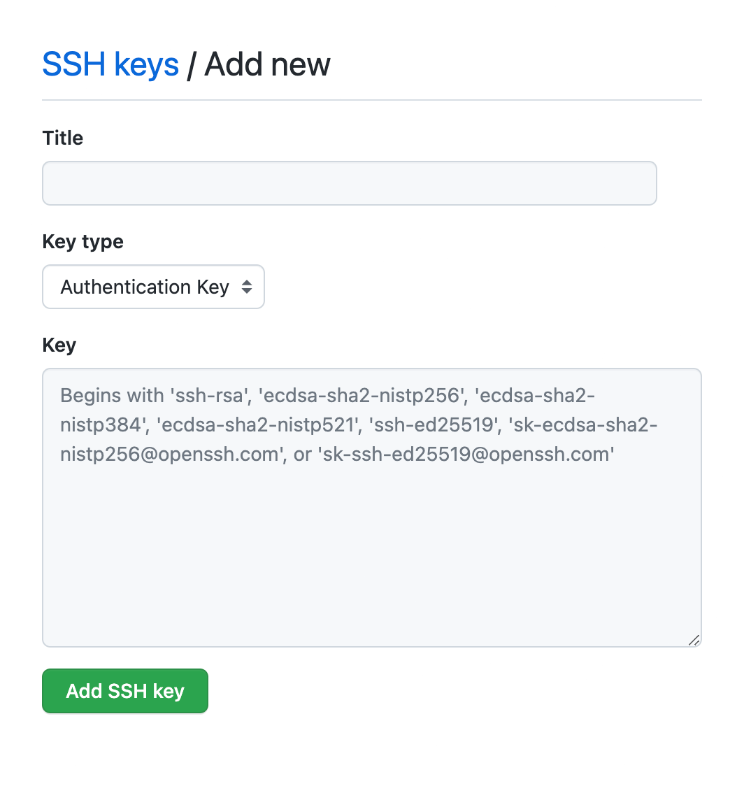 SSH keys登録画面