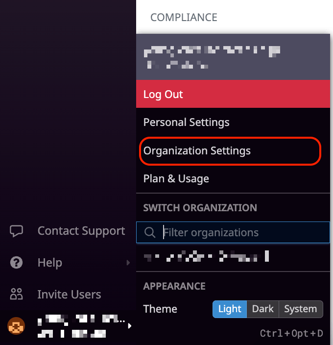 menu - Organization Settings