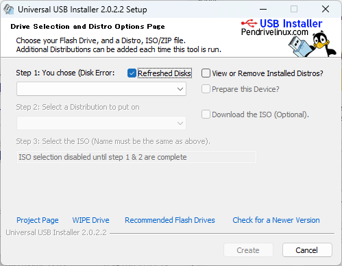 USB メモリを選択できない状態