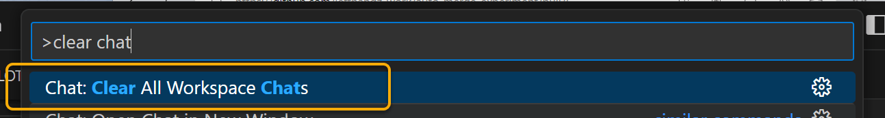 コマンド パレットから"Clear All Workspace Chats"コマンドを実行できる