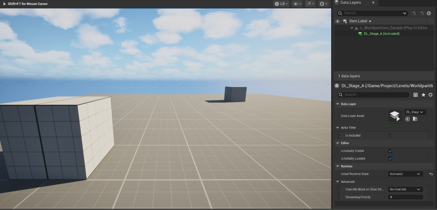 Runtime State World PartitionでLevelInstance+DataLayerを使ってみた