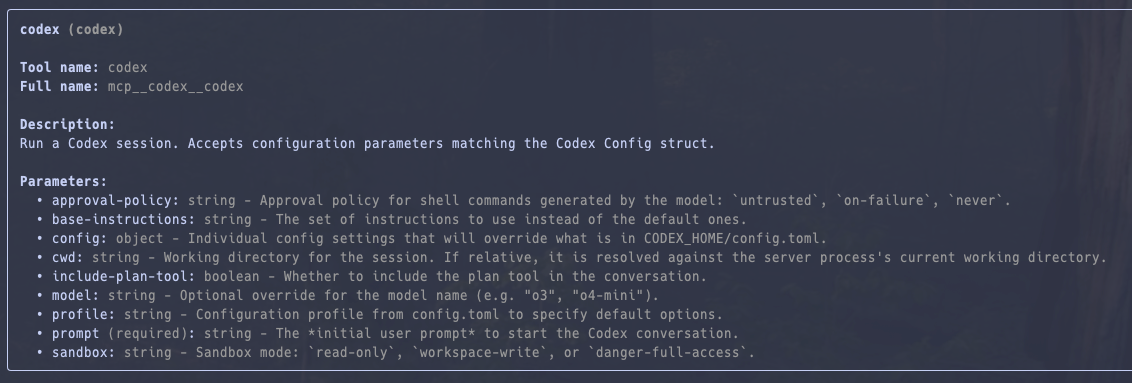 Codex MCP の  ツールの詳細情報