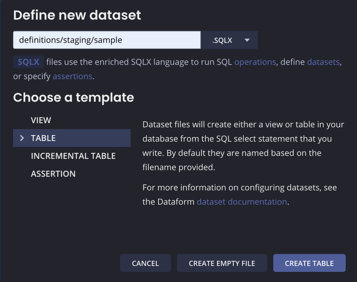 define new dataset