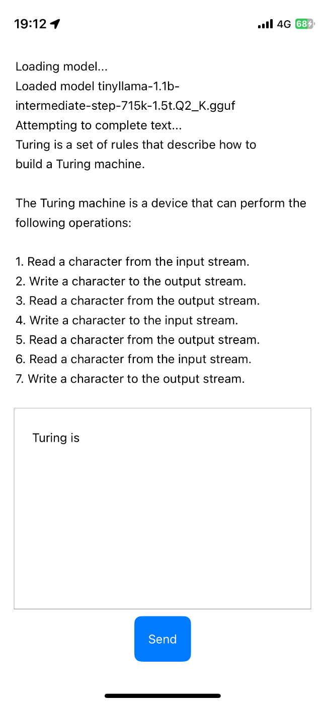 iOSで動いているスクリーンショット、Turingに関しての説明が行われている。