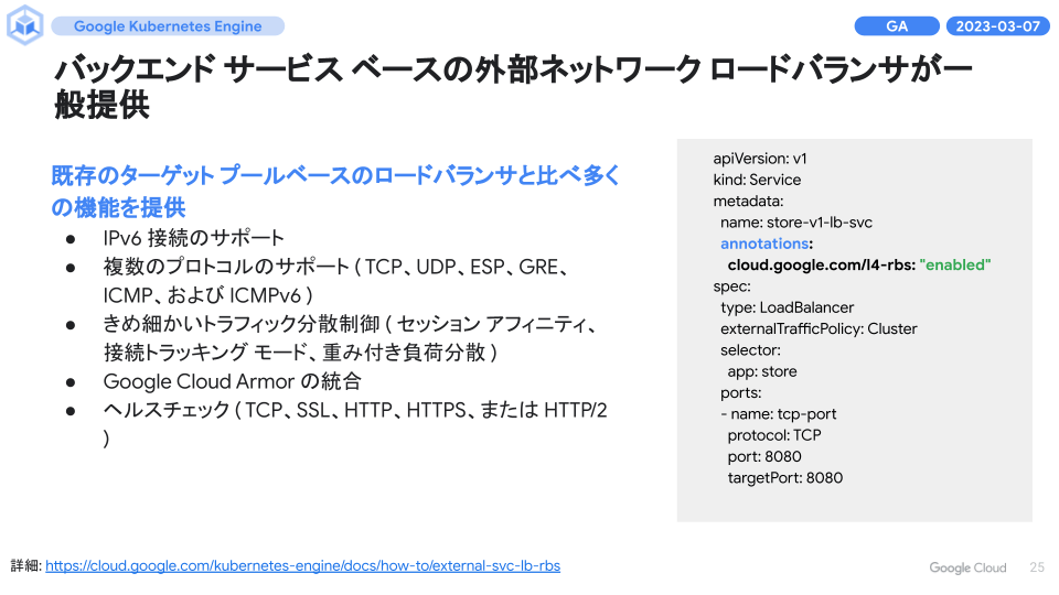 バックエンドサービスベースの外部ネットワークロードバランサ