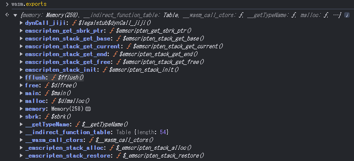 wasm.exportsのローカルでの結果画像