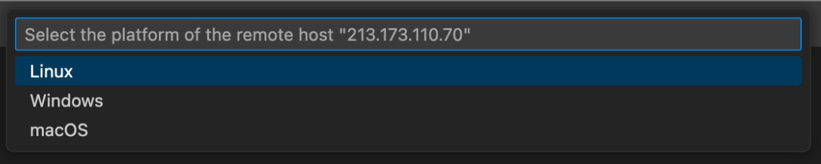 接続するマシンはlinuxと選択するところ