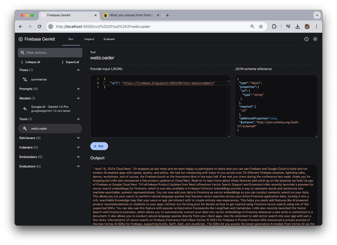Genkit tools menu