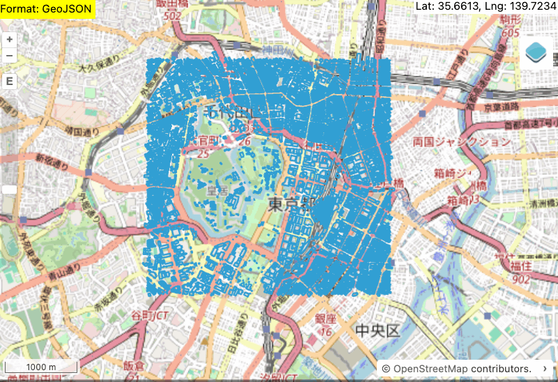 Overture Maps buildings in Tokyo