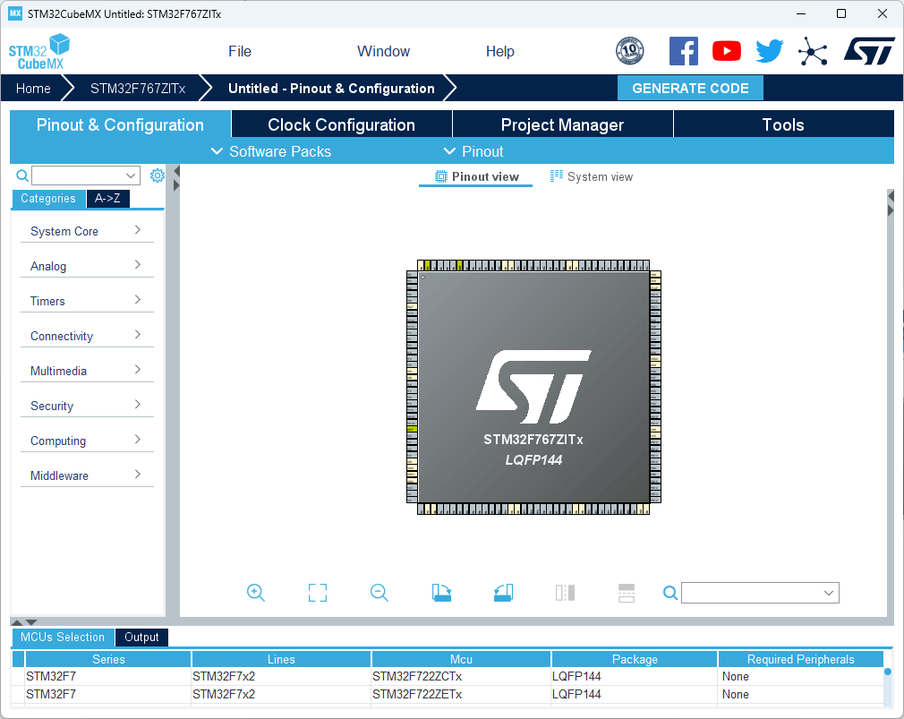 STM32CubeMX Pinout&Configuration