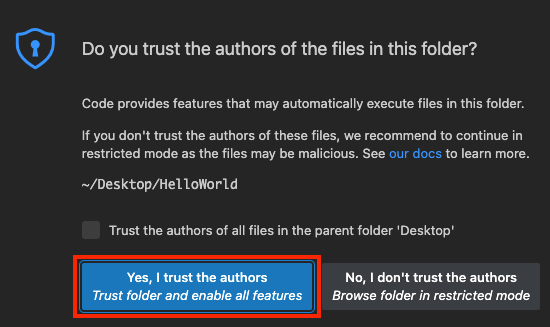 Trust Authors Dialog