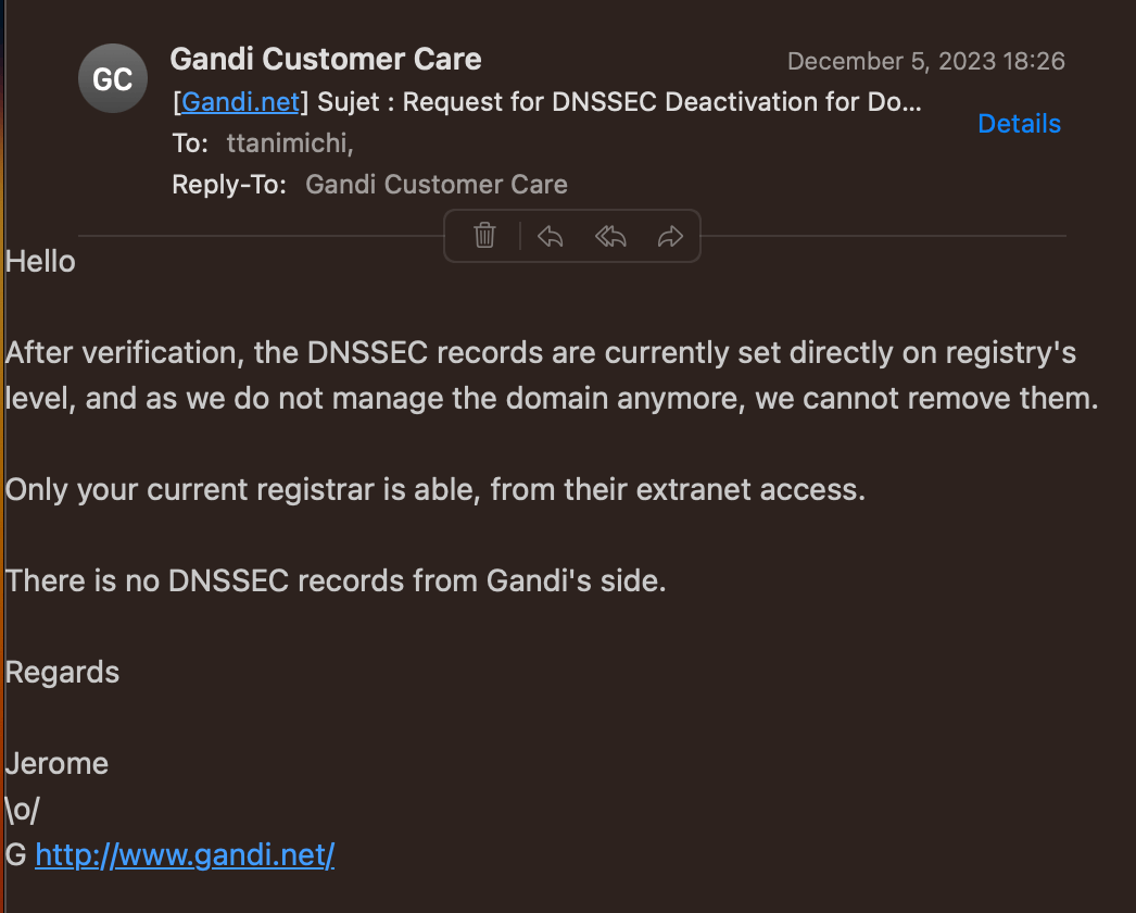 Gandiからの回答