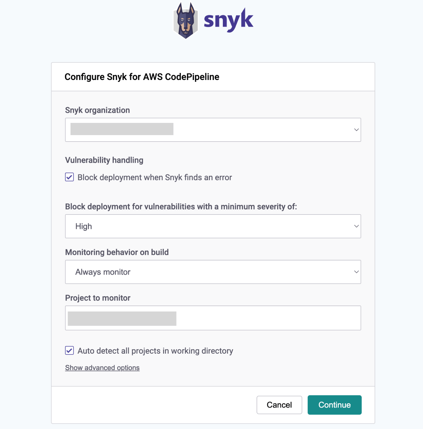 Configure Snyk for CodePipeline