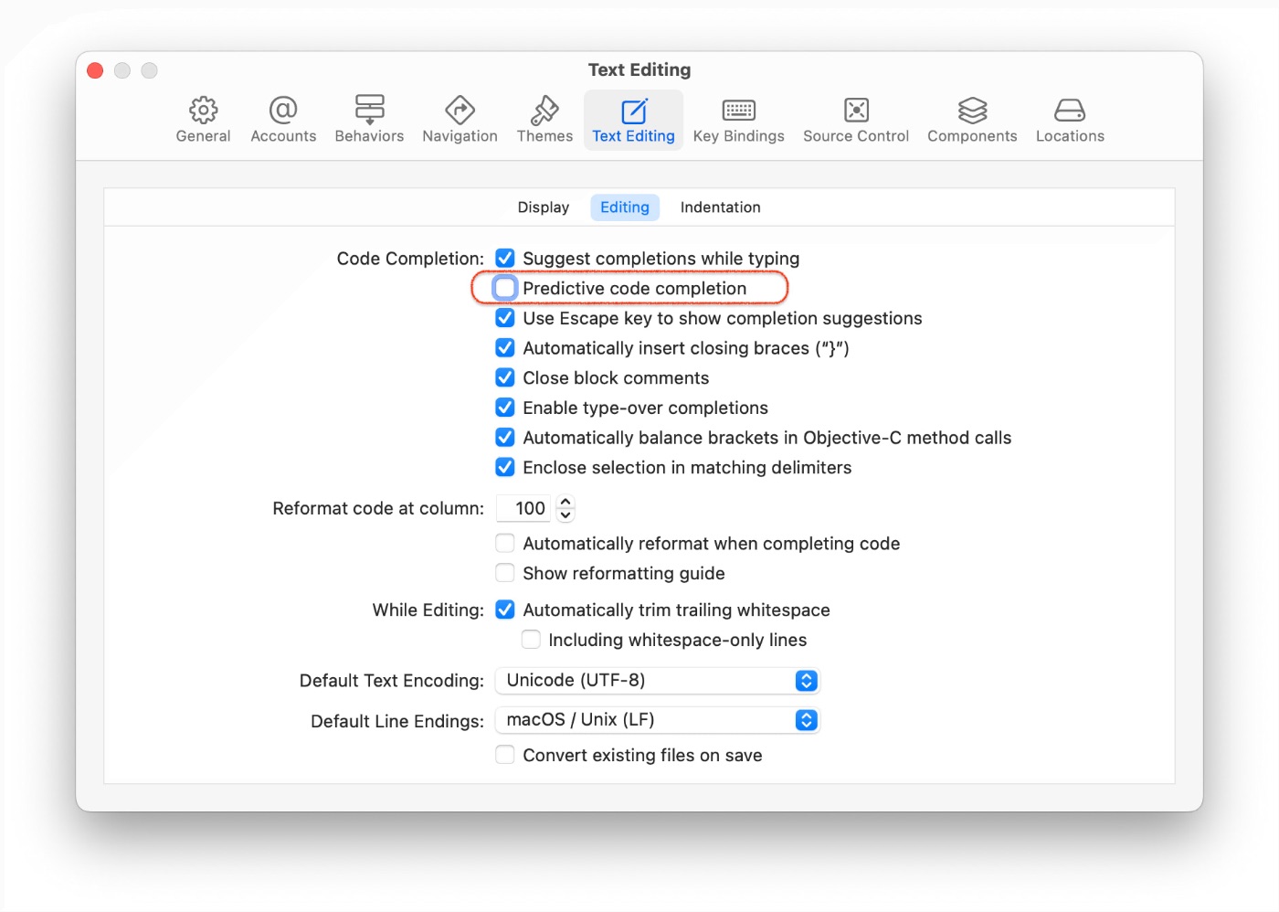 How to disable Predictive Code Completion in Xcode 16