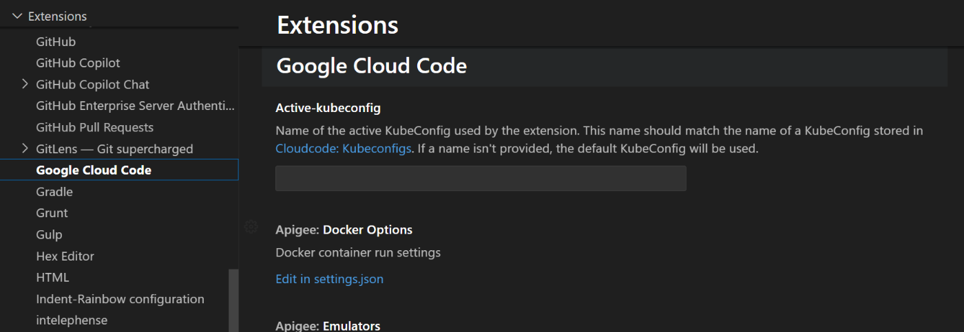 コンフィグ画面（Google Cloud Code）
