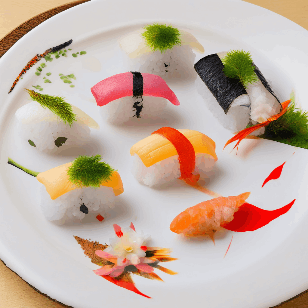 有田焼の皿に盛られた寿司、アート