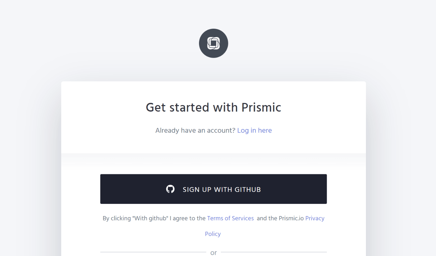 prismic.io signup