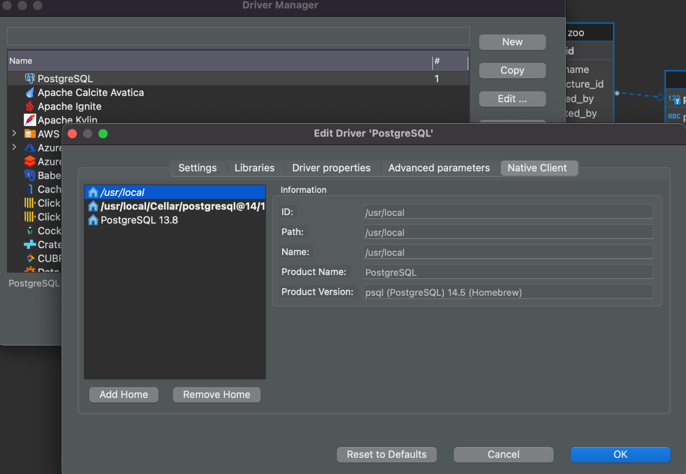 Postgresql - Mac - Homebrew - DBeaver - pg_dump