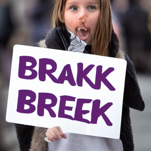A girl holding a sign that reads: (BREAK:-1.1)