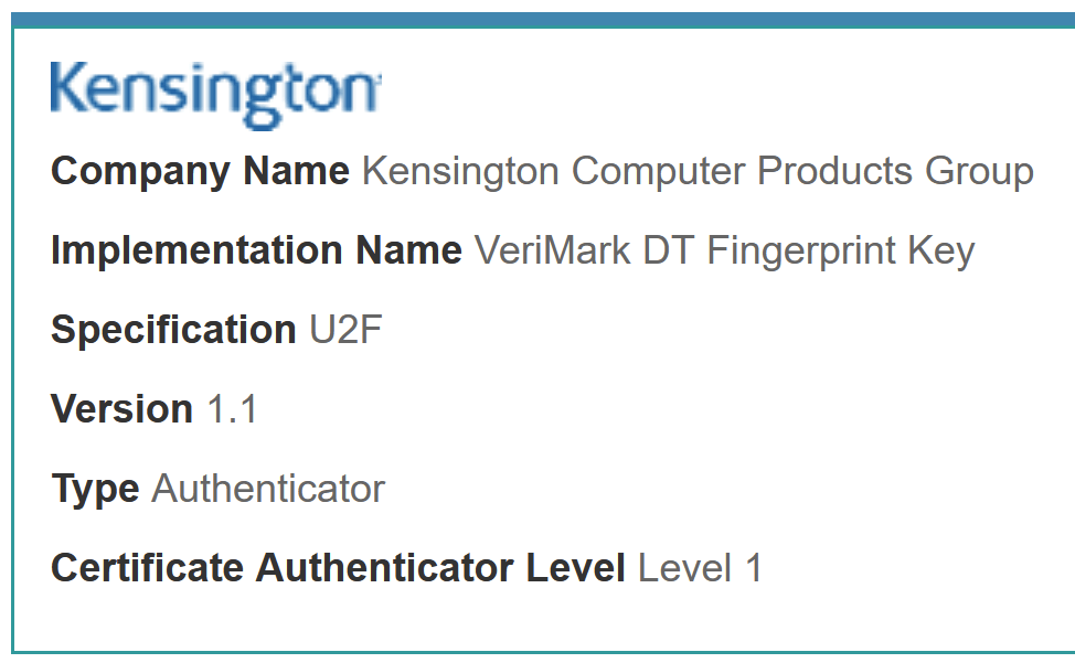 item: Kensington VeriMark Desktop 指紋認証キー