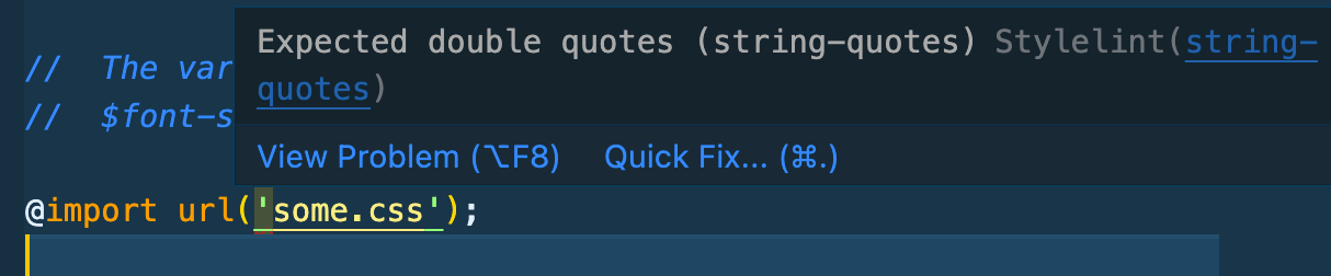 stylelint lint error in VS code