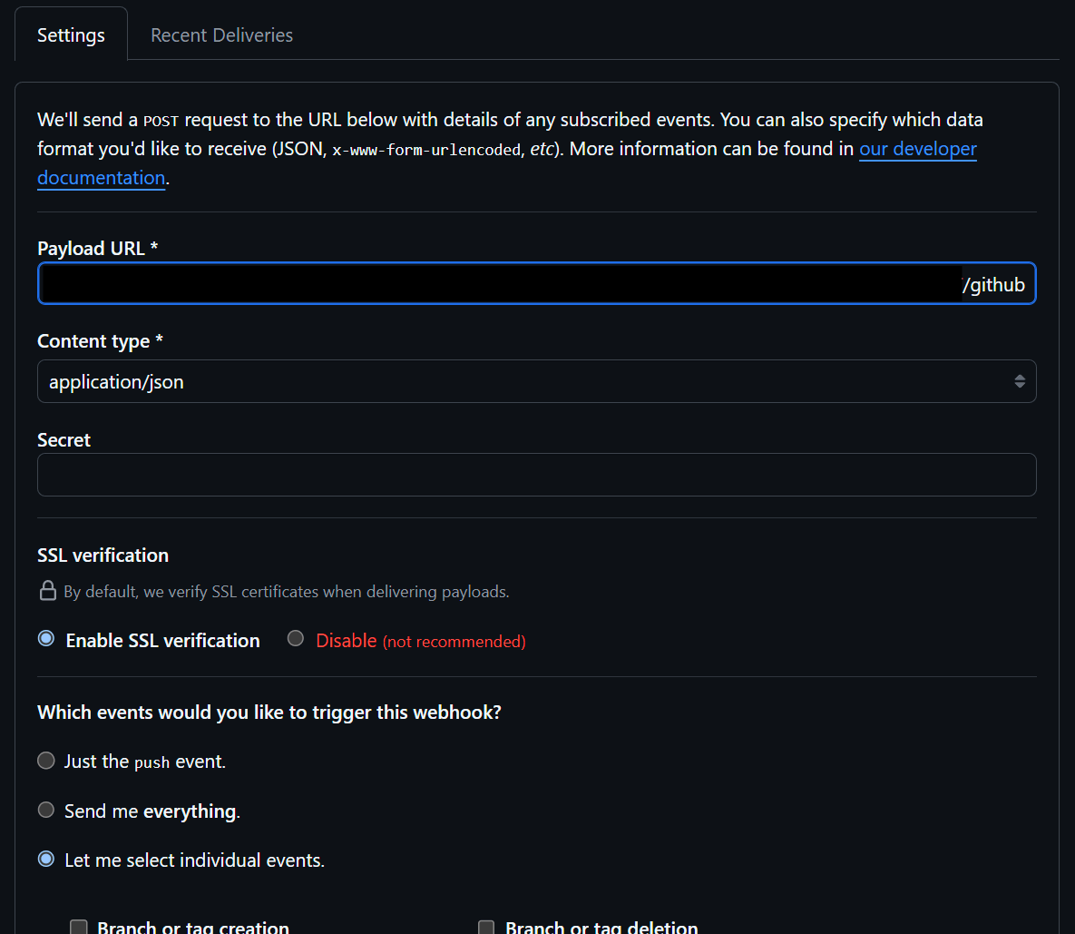 Manage webhook