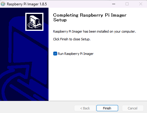 RaspberryPiImagerインストール完了