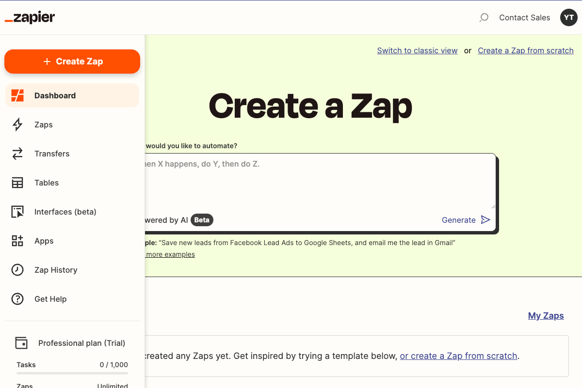 create zap