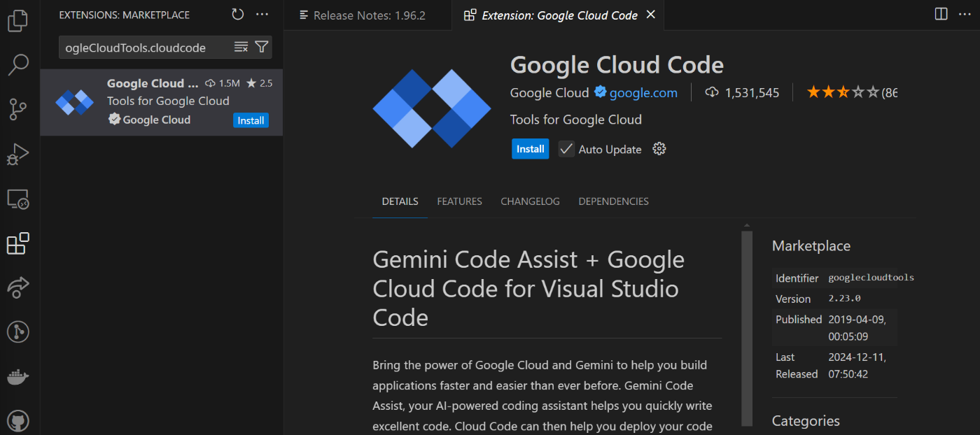 Google Cloud拡張のトップページ