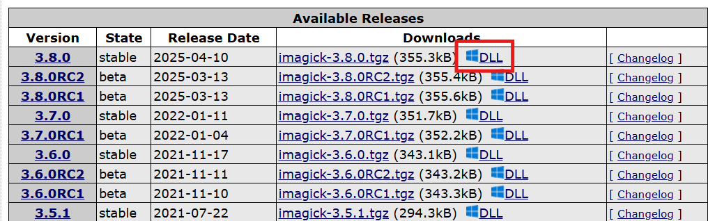 PECL imagickのダウンロードページ