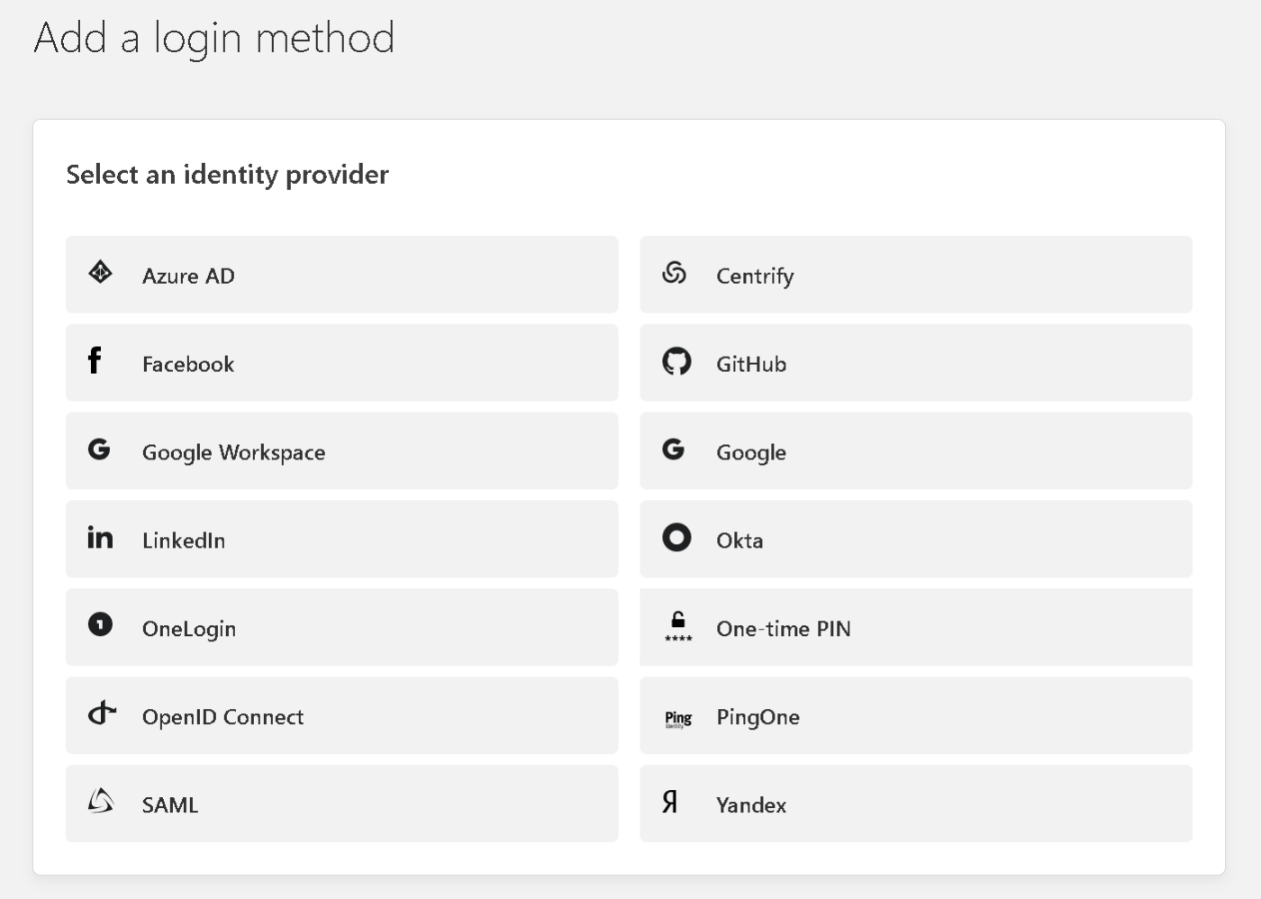 Select an identity provider