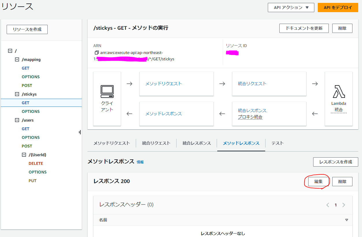 GETメソッドのメソッドレスポンスを編集