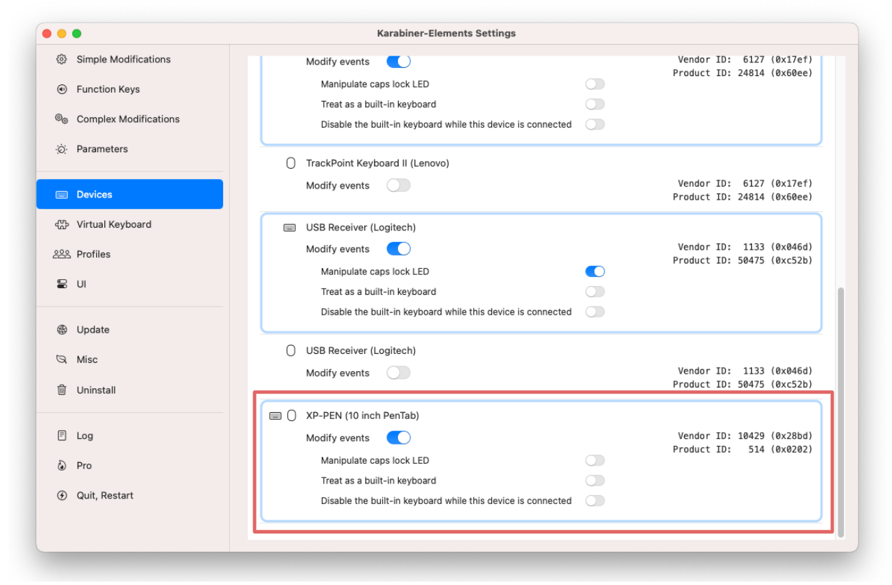 Karabiner-Elements > Devices