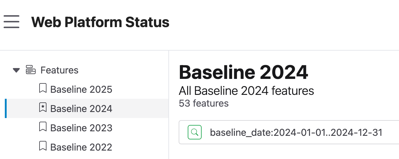 Baseline2024の下に53 featuresと表示されている