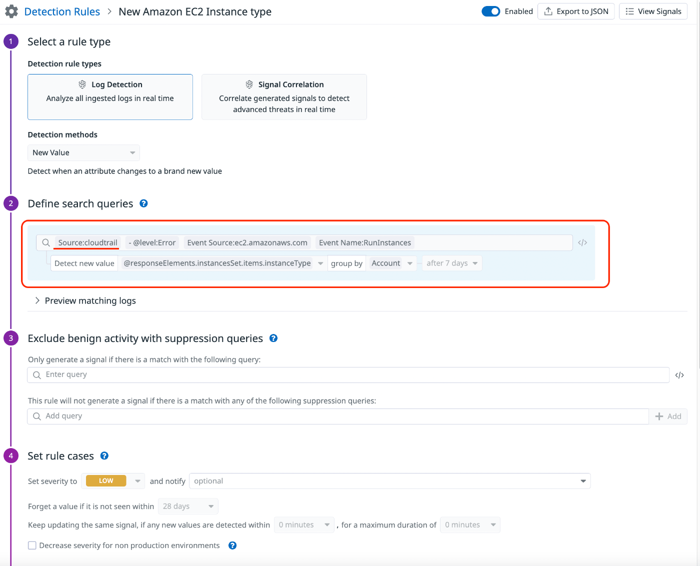 Detection Rules > New Amazon EC2 Instance type