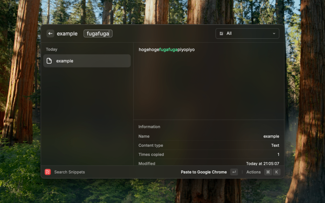 Snippetにfugafugaが埋め込まれる
