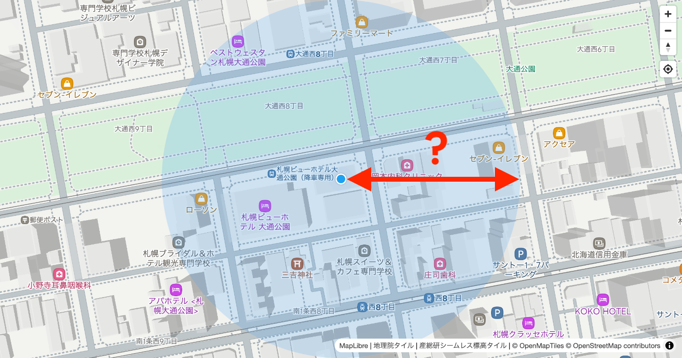 MapLibre GL JSの地図 - 精度範囲の円のサイズ