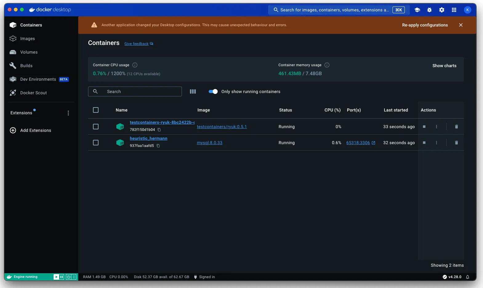 Docker Desktopの画面