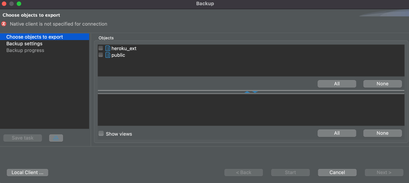 Postgresql - Mac - Homebrew - DBeaver - pg_dump