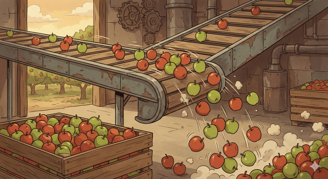 生成された、リンゴが大量に落下するイラスト