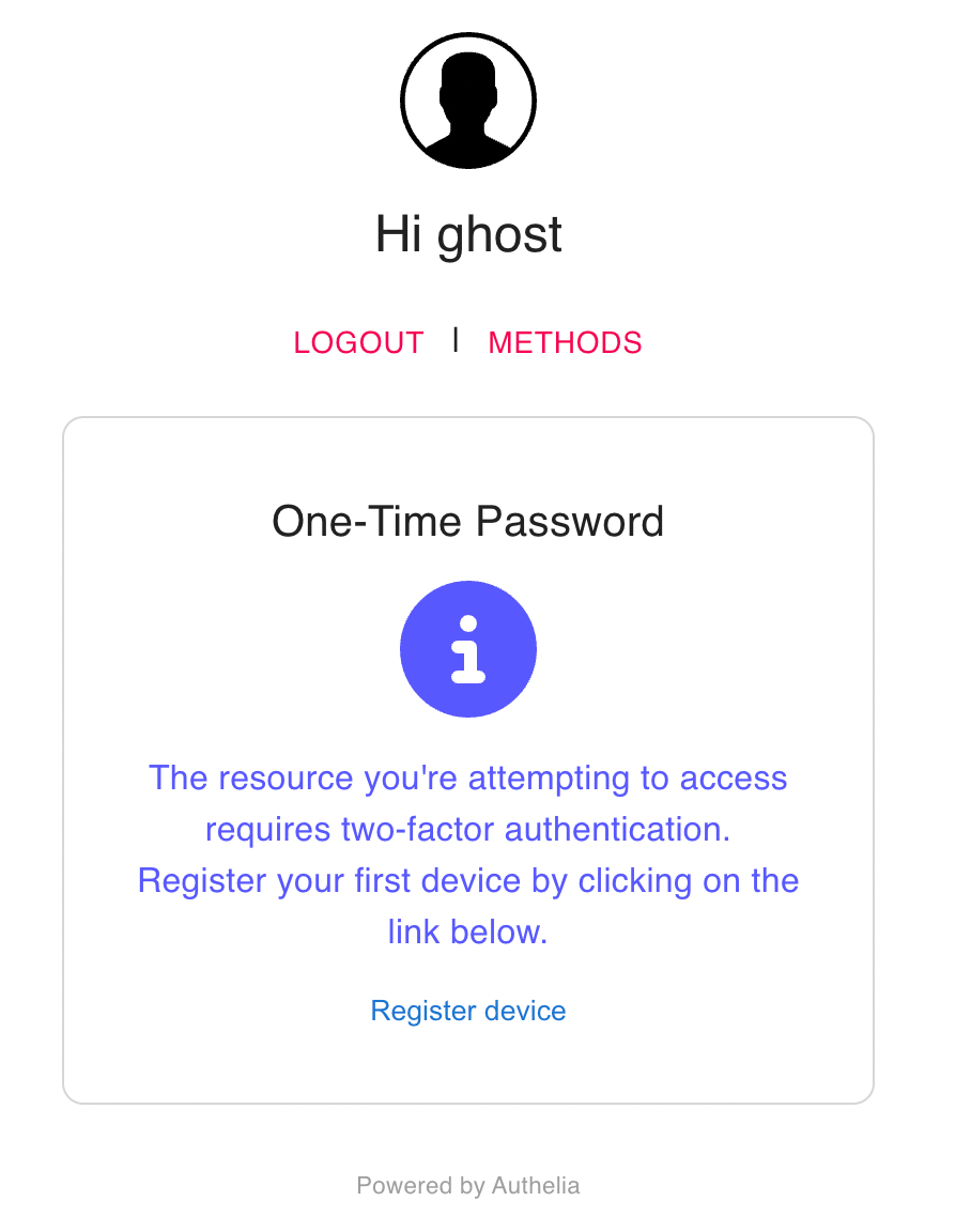 Authelia One Time Password Registration