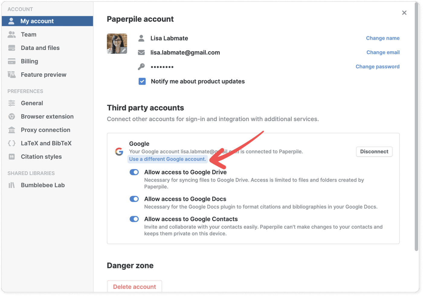 Third party accounts切り替え