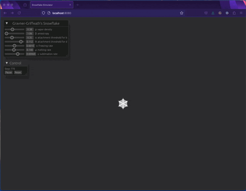 Firefoxで開いたWebページ上でシミュレータが動作している様子