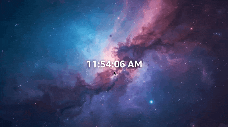 宇宙の背景の上に時間が表示されたアプリ