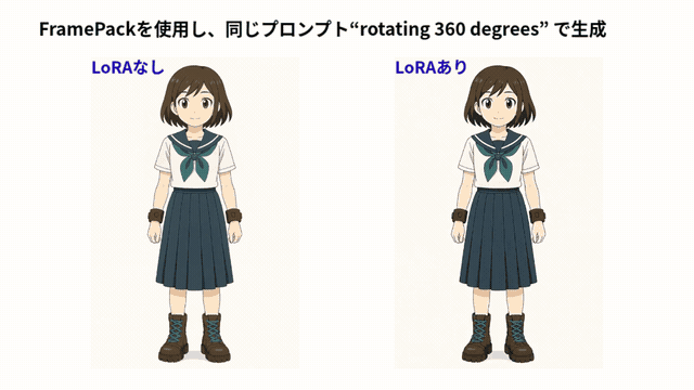 FramePackのLoRA有無の比較