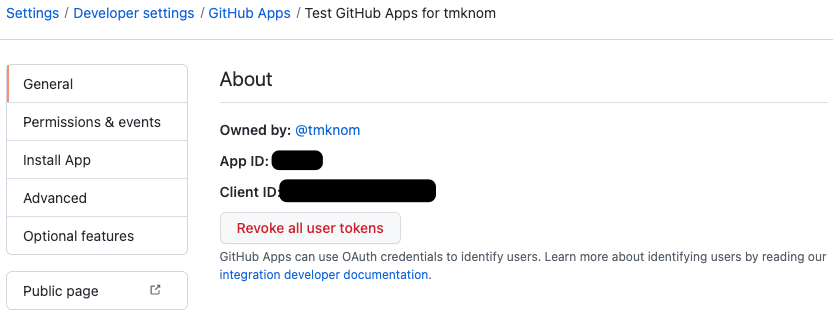 GitHub Apps管理ページ