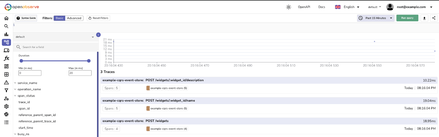 OpenObserveでトレースを表示した画像